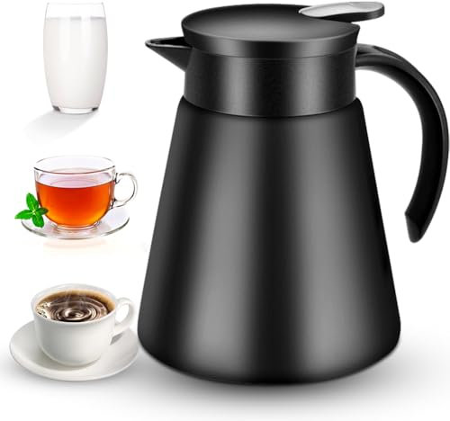Termoskanna 800 ml, 304 rostfritt stål kaffekanna termisk isoleringskanna, dubbelvägg vakuum isolerad kaffekanna termos, tekanna, svart