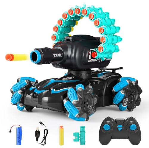 BOKSYUR Rc Car Shoot SoftBullet,Fits for Nerf,Rc Tank that Shoots,Battle ANK with Remote Control Tank that Shoots Foam Darts-Stunts,16Foam Darts- Birthday Presents ForKids 7 8 9 10 11 Year OldïŒBlueïŒ