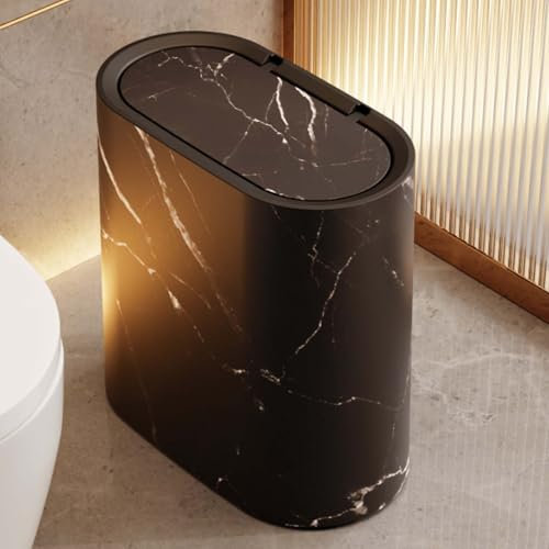 Poubelle Salle De Bain | Petite Poubelle De Salle De Bain Avec Couvercles | Corbeille À Déchets Moderne, En Plastique Marbré Et Bois, Adaptée À Une Utilisation Intérieure Et Extérieure À La Maison