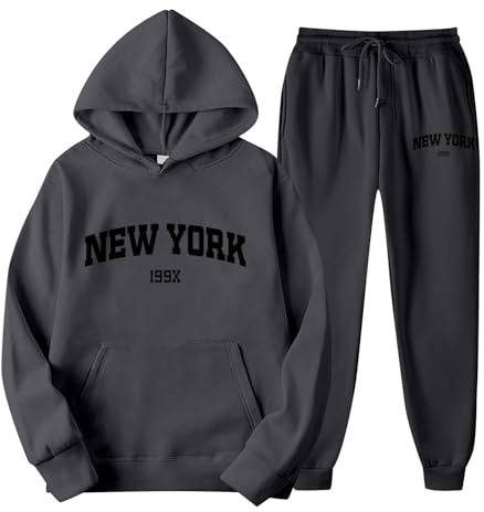 Pull moelleux - Pantalon de jogging avec imprimé lettres - Unisexe - Thème York - Vêtement de loisirs - Survêtement confortable et élégant avec veste d'été pour femme