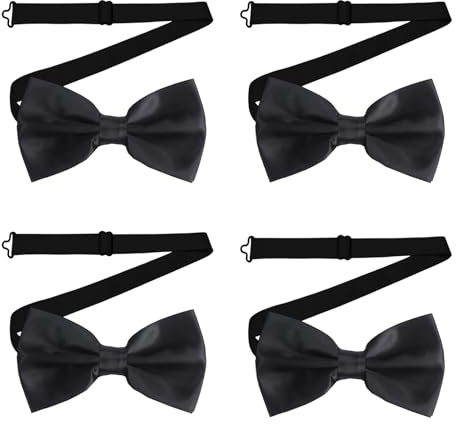 JNGTKL 4 Black Bow Ties for Men, Formal Adjustable Dickie Bows, Neck Bowtie Satin Bow Tie, Elegant Black Bowtie Set, Pre-Tied Bow Tie for Weddings, Business Meetings, Holiday Celebrations