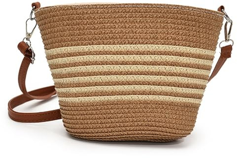 MLPKOI Borsa da Spiaggia di Paglia Intrecciata, Tracolla Borsa Donna, Bohémien Borsa a Tracolla da Spiaggia con Cerniera per Donne Vacanze al Mare, Viaggi