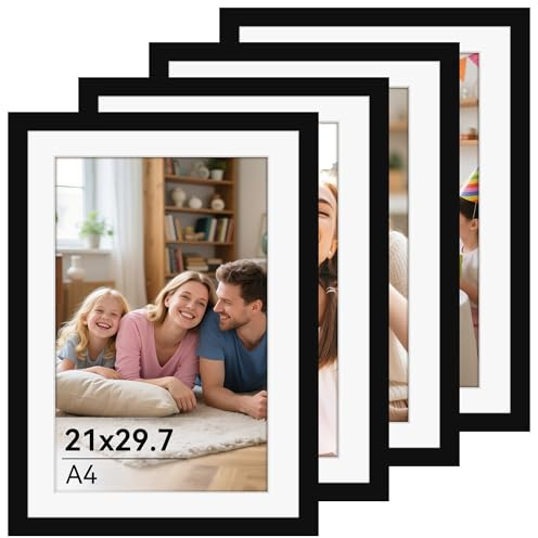 Zouway Cornice 4 pezzi A4, cornice 21x30 nera, cornice per foto, immagini, poster