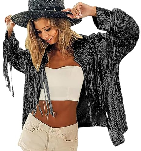 Generisch Veste tendance pour femme avec franges élégantes et paillettes scintillantes dans un style disco tendance et country pour les occasions festives, mode mariée