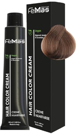 FemMas Haarfarbe Hellbraun Perlblond 5.08 I Creme Haarfarbe mit Arganöl, Keratin & Ceramiden I Als dauerhafte Haarfärbung oder Tönung für strahlende, haltbare Farbergebnisse I 100 ml