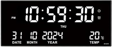 Grande horloge murale numérique, affichage de la température, de la Date, du calendrier, 8 jeux d'alarme, horloge électronique LED de 14 pouces Modes multiples(White)