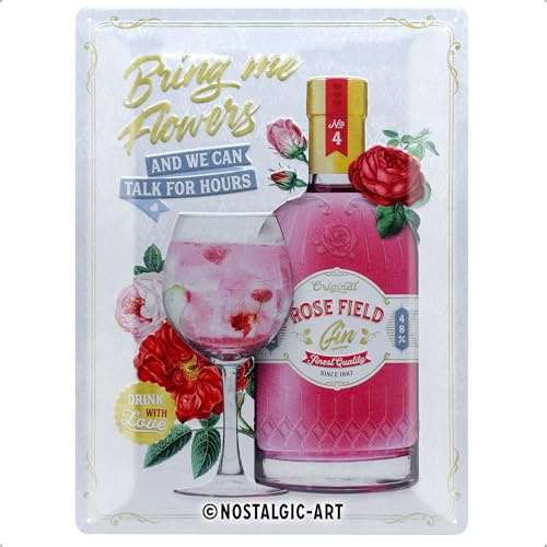Nostalgic-Art Retro Blechschild, Pink Gin Flowers – Special Edition – Geschenk-Idee als Bar Zubehör, aus Metall, Vintage-Design zur Deko, 30 x 40 cm