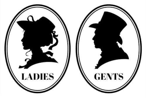 2er Set Vintage WC-Aufkleber für Damen und Herren I 9 x 12 cm I Schwarz I Toiletten-Sticker Tür Klebe-Schild I für Restaurant Laden Geschäft I selbstklebend I dv745