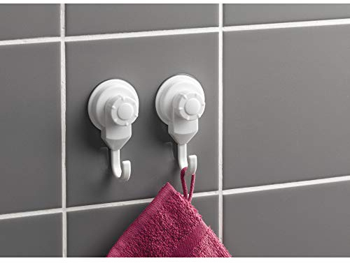 Douceur d'Intérieur, 2 Crochets à Ventouse (4,5 x 3 x 8 cm) Blanc, Plastique Uni