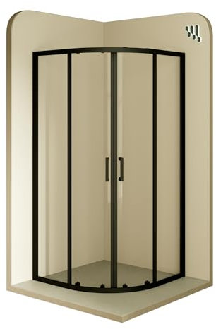 Duschkabine ELLA 100x100 cm Höhe: 190 cm Eckduschkabine mit Schiebetüren Viertelkreis aus Klarglas ESG mit schwarzen Aluminium Profile - Sicherheitsglas DK53