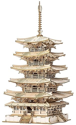 Rolife 3D Wooden Puzzle for Adults Five-storied Pagoda Model Kits for Adults to Build Japanese Puzzle Wooden Models Home Decoration Creative Gift