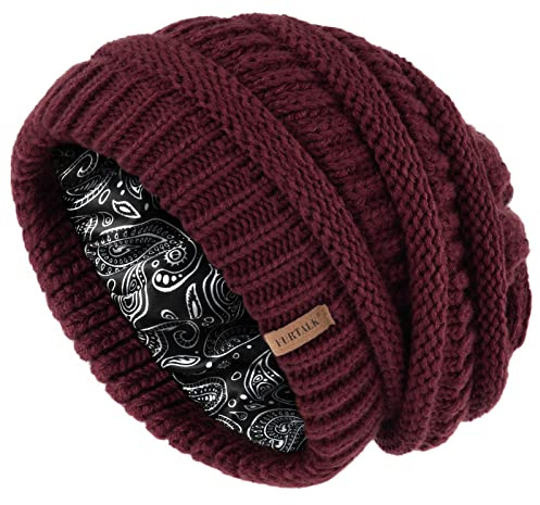 FURTALK Cappelli a Falda Larga per Donne Cappello a Maglia Foderato di Raso Cappello a Doppio Strato Morbido e Caldo per Ragazze