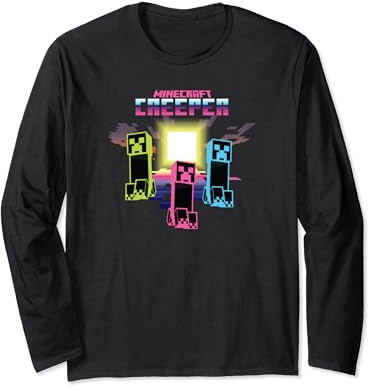 Minecraft Creeper Bright Neon Poster Manche Longue