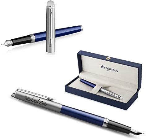 Waterman Hemisphere Engraved Fountain Pen | Gift for Man and Woman | Inspired by Parisian Fashion | Personalised | Engraved | Blue Ink | Medium Nib (BLUE C.C.)