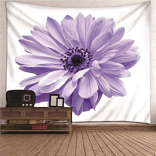 Tapiz estético, colgante de pared otoño blanco lila poliéster minimalismo tema floral tapiz decoración de pared vintage 350 x 256 cm