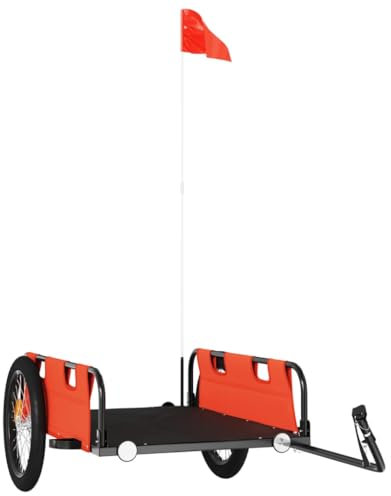 vidaXL Fahrradanhänger, Anhänger für Fahrrad, Lastenanhänger mit Reflektoren Flagge, Transportanhänger Radanhänger, Orange Oxford-Gewebe Eisen
