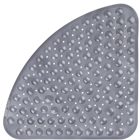 shirylzee Duschmatte rutschfest, Dreieckig Duscheinlage, Badewannenmatte, Dusche Antirutschmatte mit Saugnapf, Anti Schimmel antibakteriell & maschinenwaschbar, BPA-frei (Grau, 54 x 54CM)