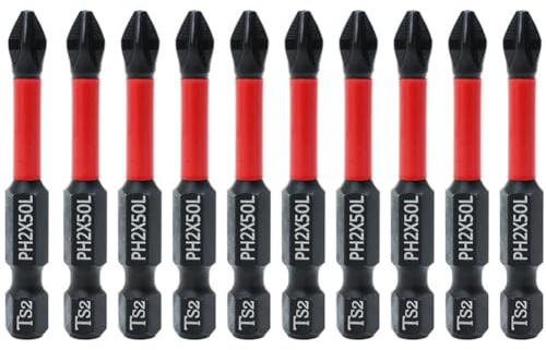 Teocpai 10PCS 50mm Embouts de Tournevis à Tête Tournevis Cruciforme PH2 Embout Visseuse Aimanté, Mèche Croisée Antidérapante Embout Visseuse Magnétique à Tige Hexagonale