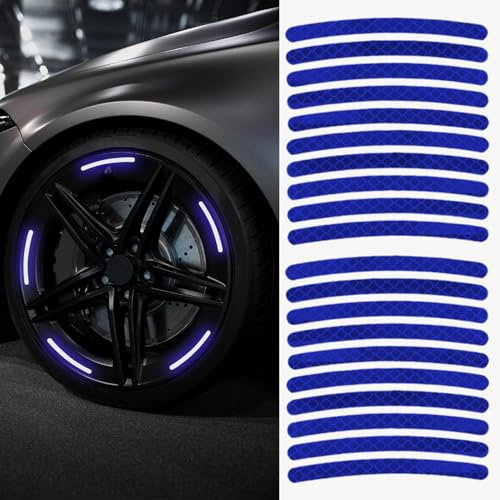 deemars 20PCS Reflektierende Auto-Rad-Dekorstreifen-Aufkleber, Anti-Scratch Reflektierende Reifen Felgen Aufkleber, Auto Exterieur Zubehör Reifenaufkleber Universal für Autos (Dunkelblau)