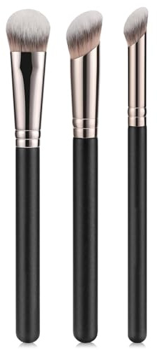Lot de 3 pinceaux anti-cernes synthétiques inclinés pour estomper les contours des yeux avec liquide, crème et poudre cosmétique