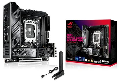 ASUS Intel ROG Strix Z890-I Gaming WiFi Mini-iTX motherboard, 10+1+2+1 power stages, DDR5 slots, PCIe 5.0 w/full support for next-gen GPUs, two M.2 slots, WiFi 7, AI Overclocking, AI Networking II