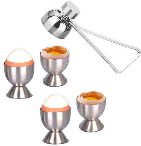 5-Piece Set Egg Cups, Egg Cup, Egg Cups 4, Breakfast Tray Egg Cup Holder, Egg Cup Holder for Raw Or Hard and Soft Boiled, Egg Cup for Soft Boiled Eg (4 Pcs & 1 Egg Opener)