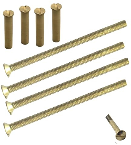 M3 x 50mm Door Handle Through Bolts Slotted Sleeve Brass – Pack of 4 | M3 × 50mm male-to-female slotted bolt set. Suits doors up to 40mm thick. Door handle, knob, escutcheon attachment.