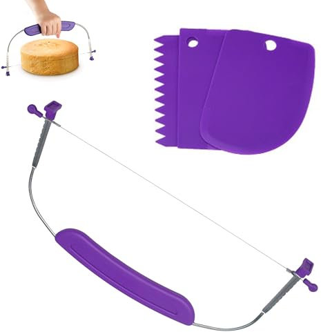 MQWDGJ Professional Cake Leveller Cutter with Cream Scrapers, Adjustable Stainless Steel Wire Cake Slicer Cutter Divider for Wedding Birthday Layer Cakes Baking Tool (Purple)