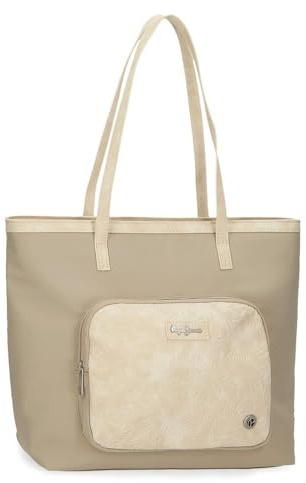 Pepe Jeans Jana Bolso Tote Beige 34X32X14 cms Poliéster con Detalles en Piel Sintética by Joumma Bags