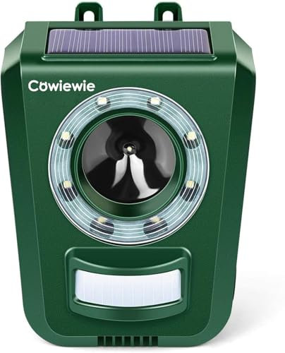 Cowiewie Répulsif pour Chat Extérieur, Recharge Solaire et USB, Repulsif Chat avec Ultrasons et Flash LED, Répulsif Imperméable pour Chats, Chiens, Renards et Pigeons