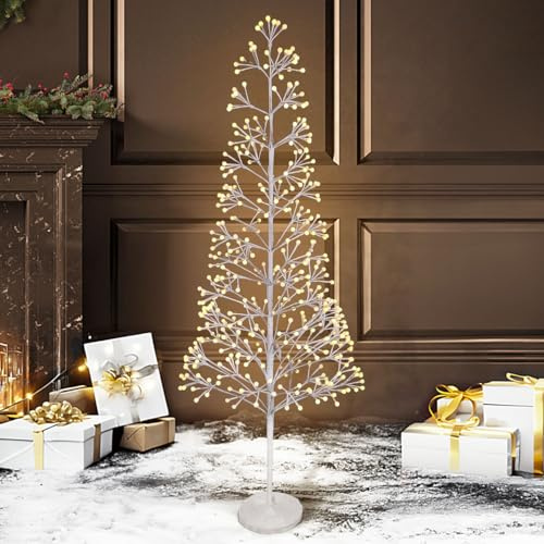 Fencer Wire 6 Feet White Firework Twinkling Lighted Tree, 72 inch Light Up Twinkle Tree with 420 Warm White LED Lights for Home, Office Indoor Decoration, IP44 & UL Certified