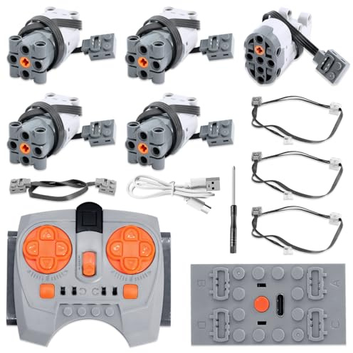 AYWHP 11 PCS motore elettrico giocattolo Set,Power Functions Kit con motore L, telecomando, vano batterie, servomotore, cavo luminoso a LED, cavo di prolunga
