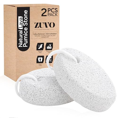 Zuvo Natural Lava Pumice Stone for Feet, Hard Skin & Callus Remover, 2 Pack