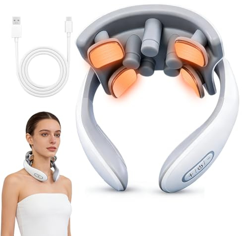 EMS Appareil de massage de la nuque électrique avec chaleur, 5 modes, 16 niveaux d'intensité, contre les douleurs cervicales et les tensions musculaires (2)