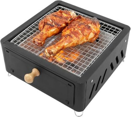 Barbecue portable au charbon de bois avec bac à charbon amovible, mini barbecue de camping avec grille et poêle, barbecue de table pliable pour barbecue extérieur et jardin