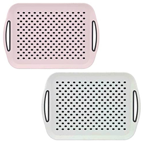 JF Trade Plateaux de service antidérapants en plastique avec poignée en caoutchouc, gris et blanc – lot de 2