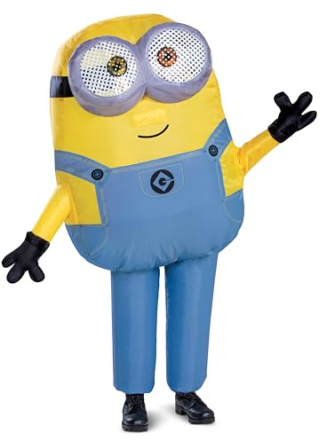 Disguise Bob Inflatable Minion Costume for Kids, Official Minions Halloween Costume, Blow Up Jumpsuit with Fan, Child Size (up to 7-8)