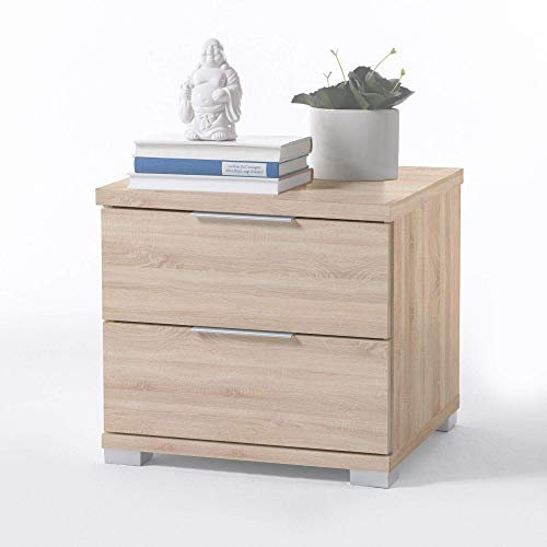 Universal Nachttisch in Eiche Sonoma Optik - Moderner Nachtschrank mit zwei Schubladen für Ihr Bett - 46 x 43 x 42 cm (B/H/T)
