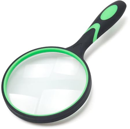 Große Lupe, 10-Fach vergrößernde Handlupe zum Lesen für ältere Menschen, 100 mm, echte Glaslupe zum Lesen von Büchern und Zeitungen, zum Beobachten von Insekten und für Hobbys, Wissenschaft, grün