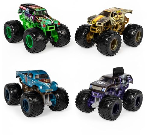Monster Jam, Official Reveal The Steel 4-Pack of Color-Changing Die-Cast Monster Trucks, 1:64 Scale