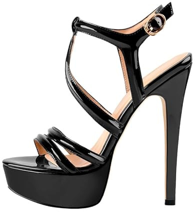 MissHeel Women's Open Toe Platform Stiletto Heels Crisscross Band Buckle Strap Open-back High Heel Ankle Sandals