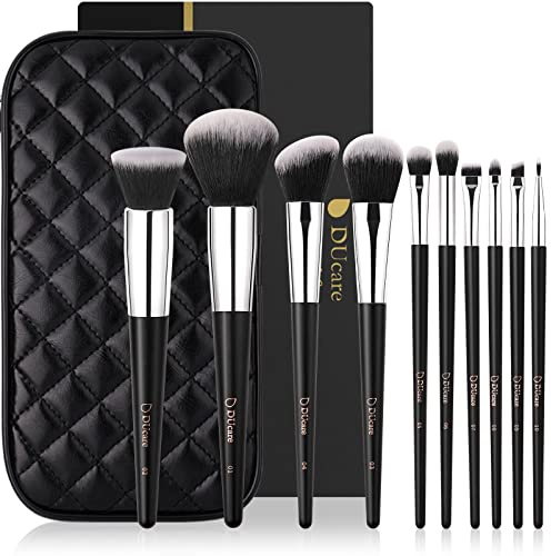 DUcare Make up Pinsel Set 10 Stücke professionelle Schminkpinsel set Mit Kosmetiktasche Premium Synthetic Foundation pinsel Puder Contour Augenpinsel mit Tasche Reisefreundlich 10pcs Schwarz