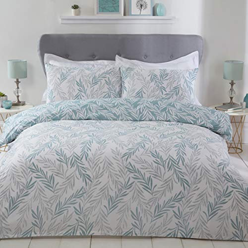 Sleepdown Bettwäsche-Set mit Blumenmuster, Salbeigrün, Weiß, wendbar, weich, pflegeleicht, Polyester-Baumwolle, Bettbezug, Bettwäsche-Set mit Kissenbezug – Einzelbett (135 cm x 200 cm)