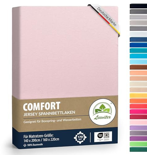 leevitex® Premium Spannbettlaken 140x200-160x220 cm - 40 cm Steg - auch für Boxspringbett & Wasserbett | 100% Mako-Jersey-Baumwolle | ÖKO-TEX | 170g/m² | Rosa