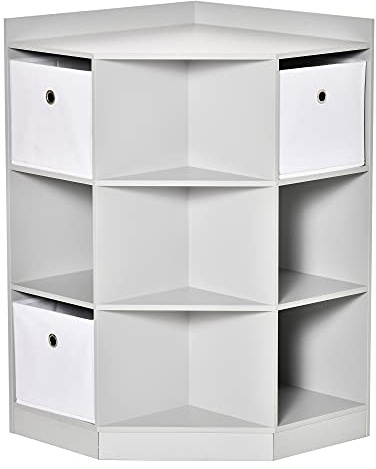 HOMCOM Kids Bookcase, 3 Tier Toy Organiser Storage Unit BookShelf with 3 Non-woven Fabric Drawers, Anti-tip Device, for Bedroom, Children's Room, Playroom, Grey