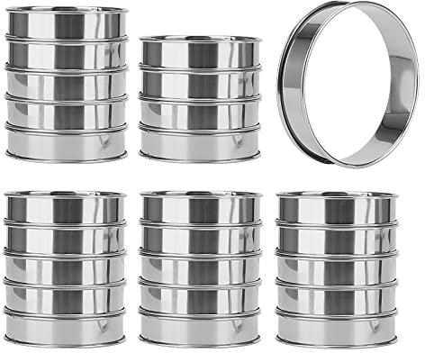 JAPCHET 25 PCS 10cm Crumpet Rings, Cake Muffin Rings for Mousse, Tart, Kitchen Backing