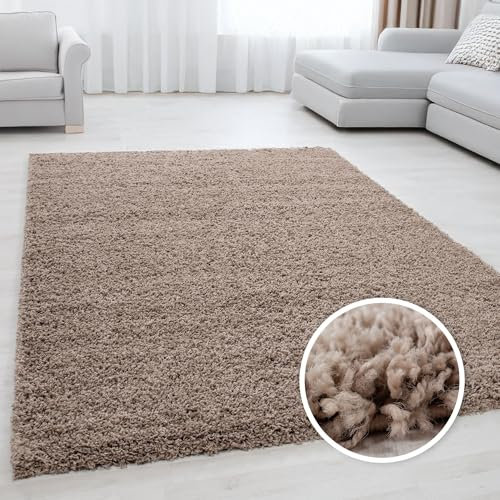Miovani Hochflor Teppich 140x200 cm Beige - Besonders weicher Shaggy Teppich in vielen Farben & Größen für Dein gemütliches Zuhause - Teppich Wohnzimmer & Schlafzimmer