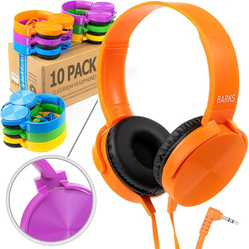 Audífonos de aula a granel (paquete de 10, colores mezclados) – Auriculares premium a granel para estudiantes: perfectos para niños K-12, escuelas y juegos de clase (coloridos, duraderos, reducción de