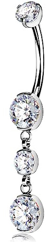 OUFER Body Piercing corporei interni Belly Bars 14mm Belly Button Bars 14G Titanium Navel Bars Piercing Extra Lunga Gioielli per Piercing dell Ombelico Dangle Belly Button Ring