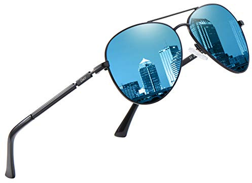 DUCO Classic Polarised Mirrored Pilot Sunglasses Mens Womens Vintage Polarized Sun Glasses Designer Shades 3025K (Black,Blue)